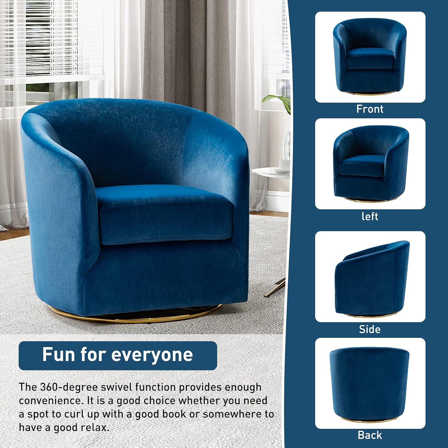 Modern Home Swivel Accent Chair Set of 2 with Gold Metal Base - Ultra Comfort sitting