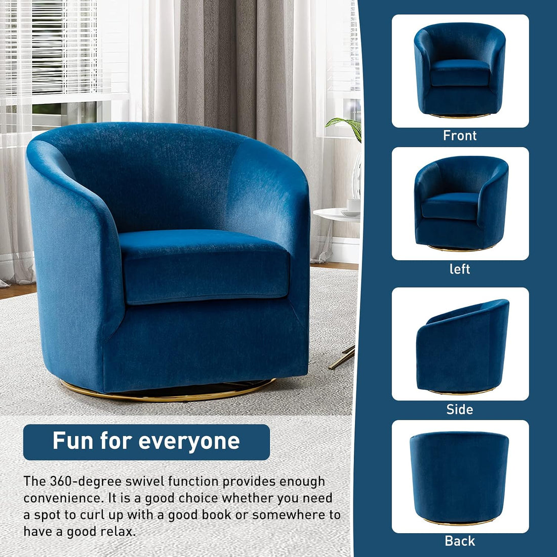 Modern Home Swivel Accent Chair Set of 2 with Gold Metal Base - Ultra Comfort sitting