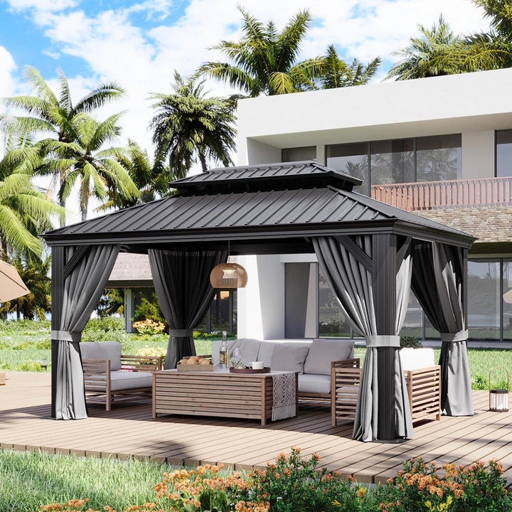 Elite Aluminum Outdoor Gazebo with Galvanized Steel Double Roof