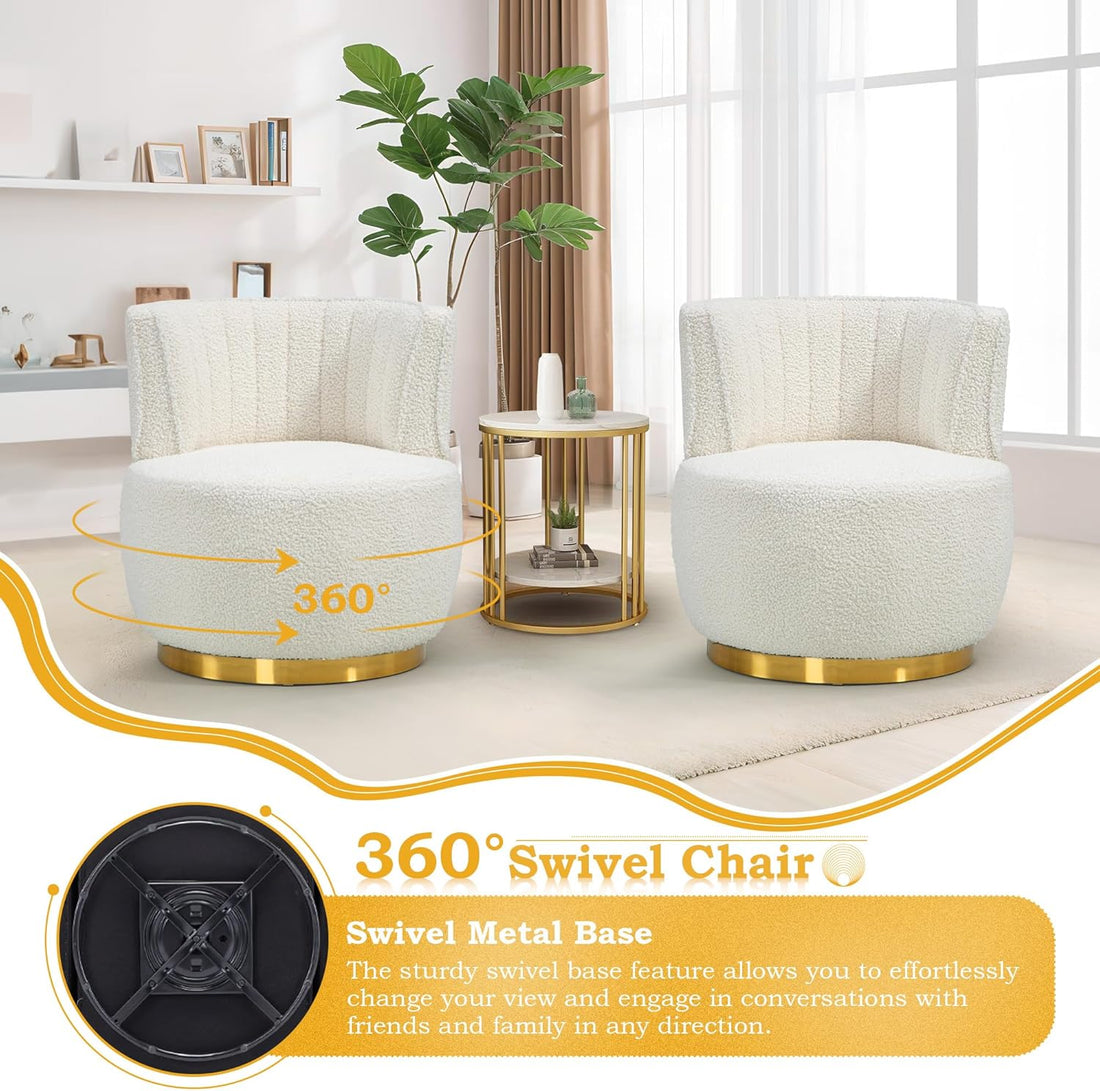 Luxe Home Interior Round Accent Chairs with Metal Base - Set of 2