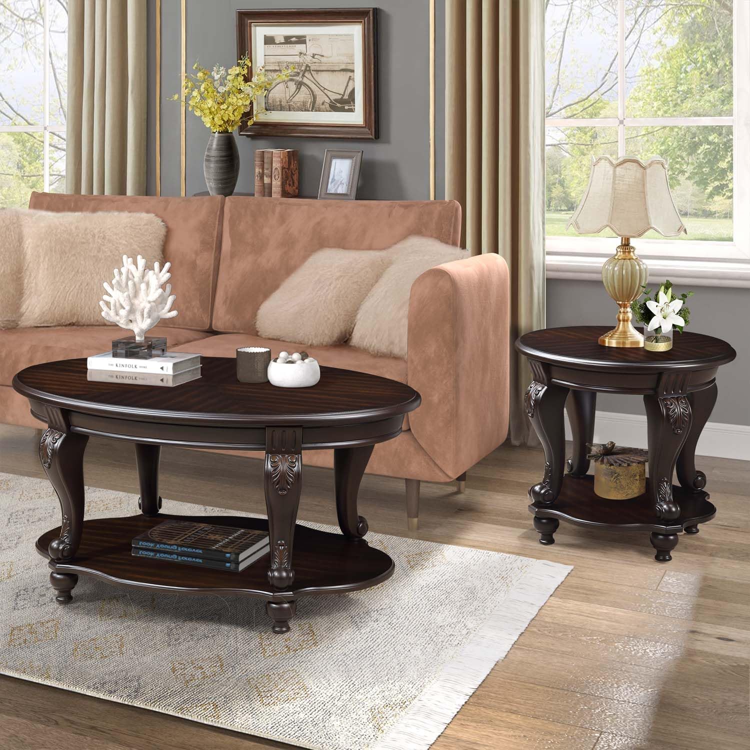 Modern Solid Wood Coffee Table Set with Open Storage, Coffee Table Home Interiors Furniture