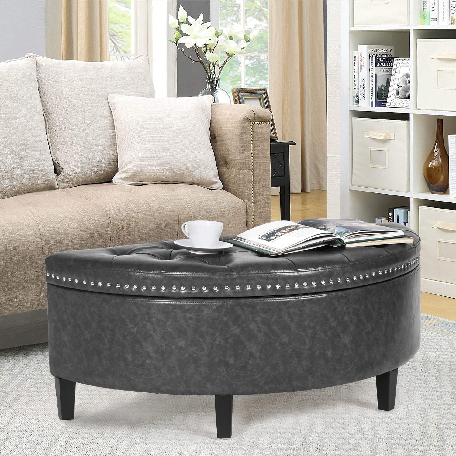 New Velvet Storage Bench – Button Tufted Half Moon Ottoman