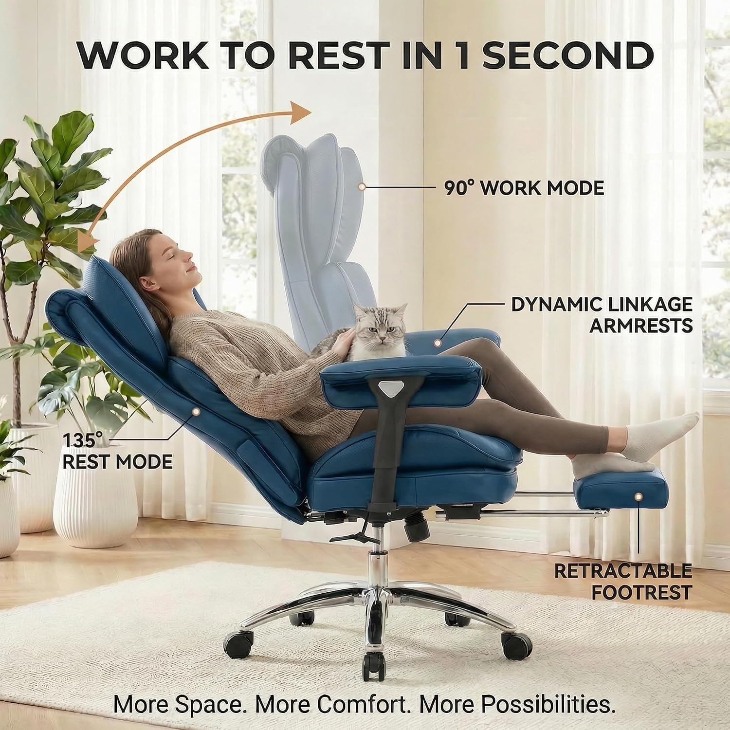 New Heavy-Duty Executive Office Chair with Footrest, High-Back Leather Desk Gaming Chair