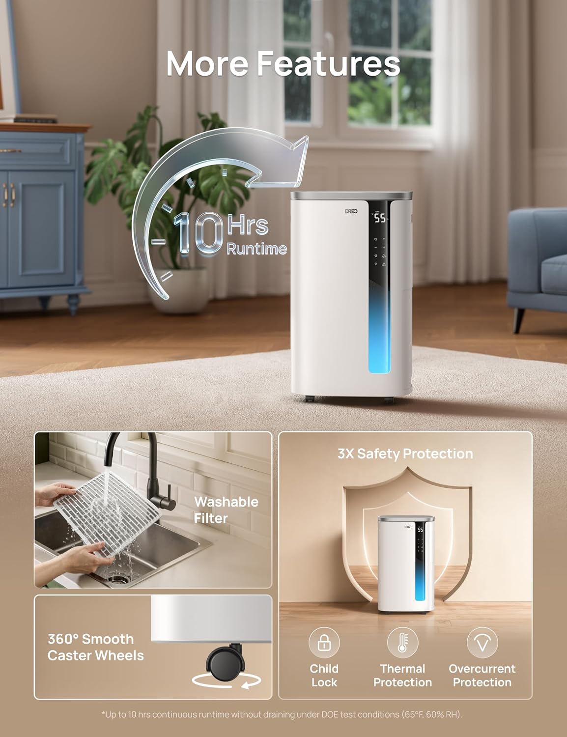 Max 95 Pint Smart Dehumidifier Quiet 41dB Operation & Auto Humidity Control