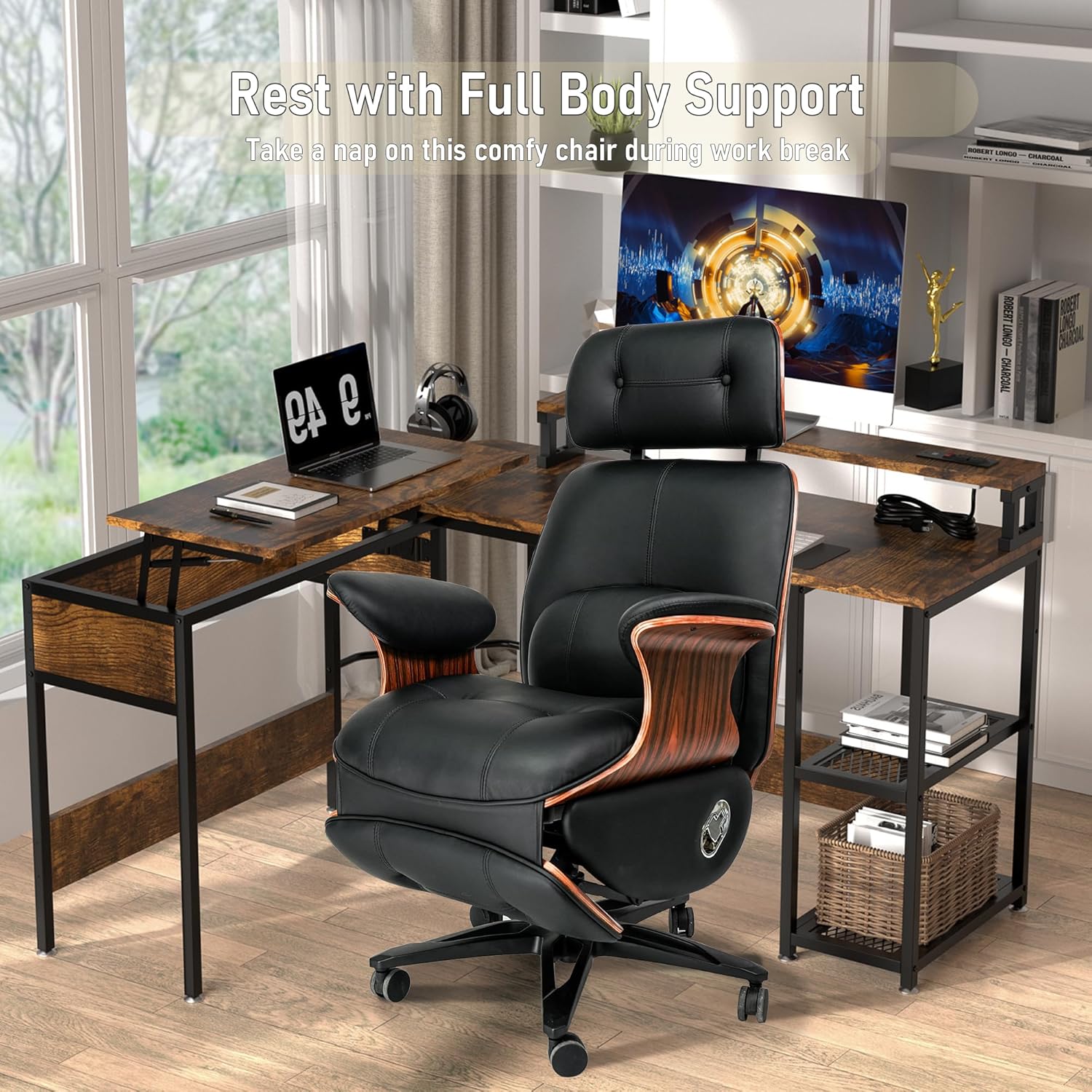 Premium Multi-Function Genuine Leather Executive Office Chair with Electric Reclining, Massage Chair