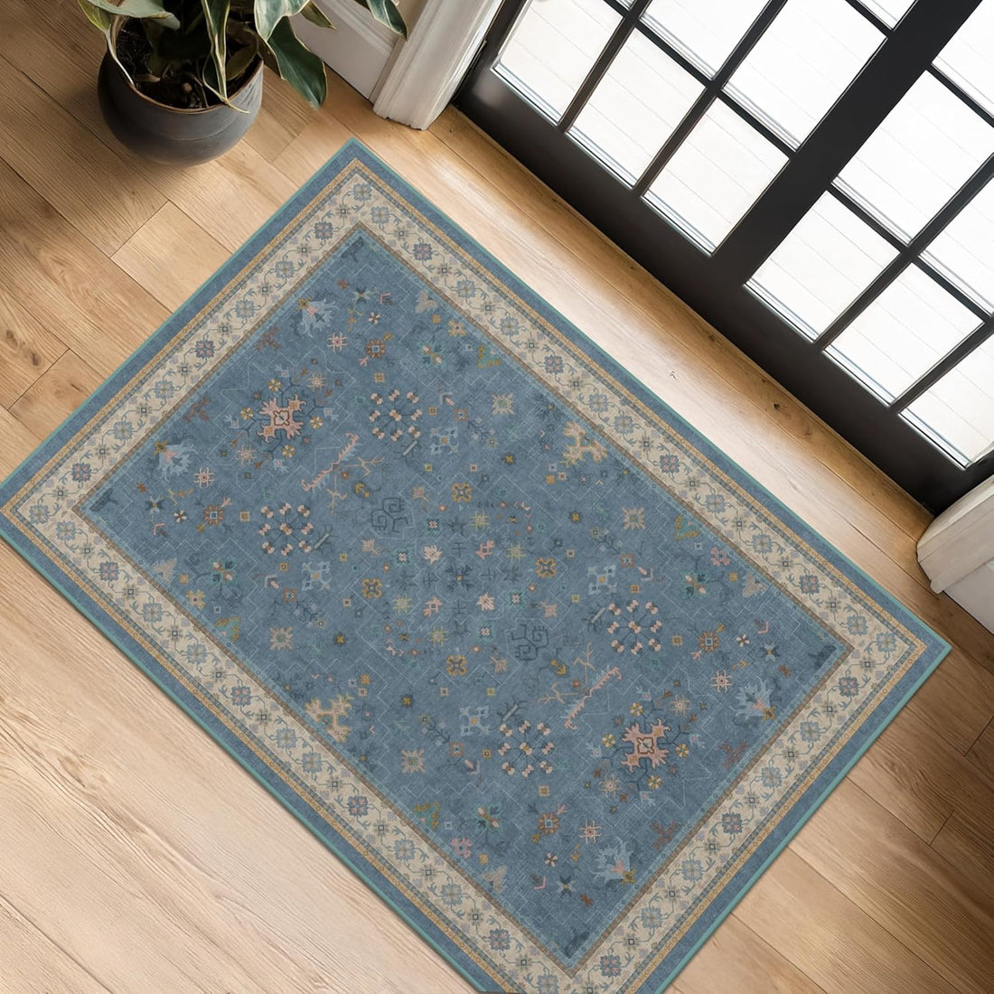 Modern Black Rug for Living Room - Washable Non-Slip & Stain Resistance