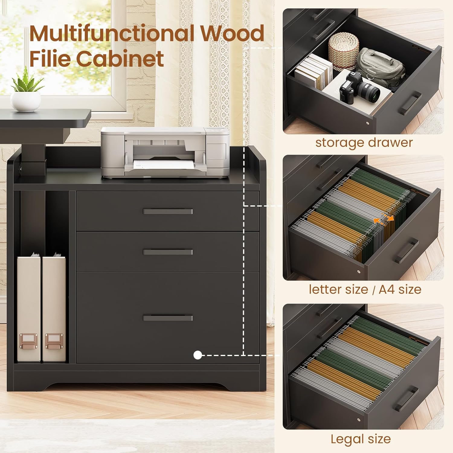 New L-Shaped Electric Standing Desk with Drawers, Power Outlet, Stand up Gaming Table with Led Lights