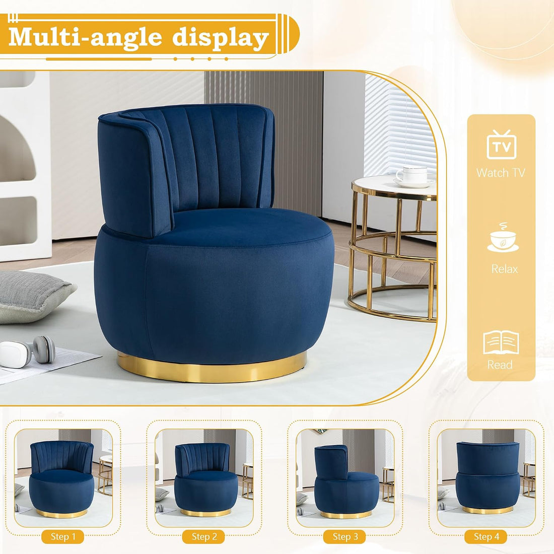Luxe Home Interior Round Accent Chairs with Metal Base - Set of 2