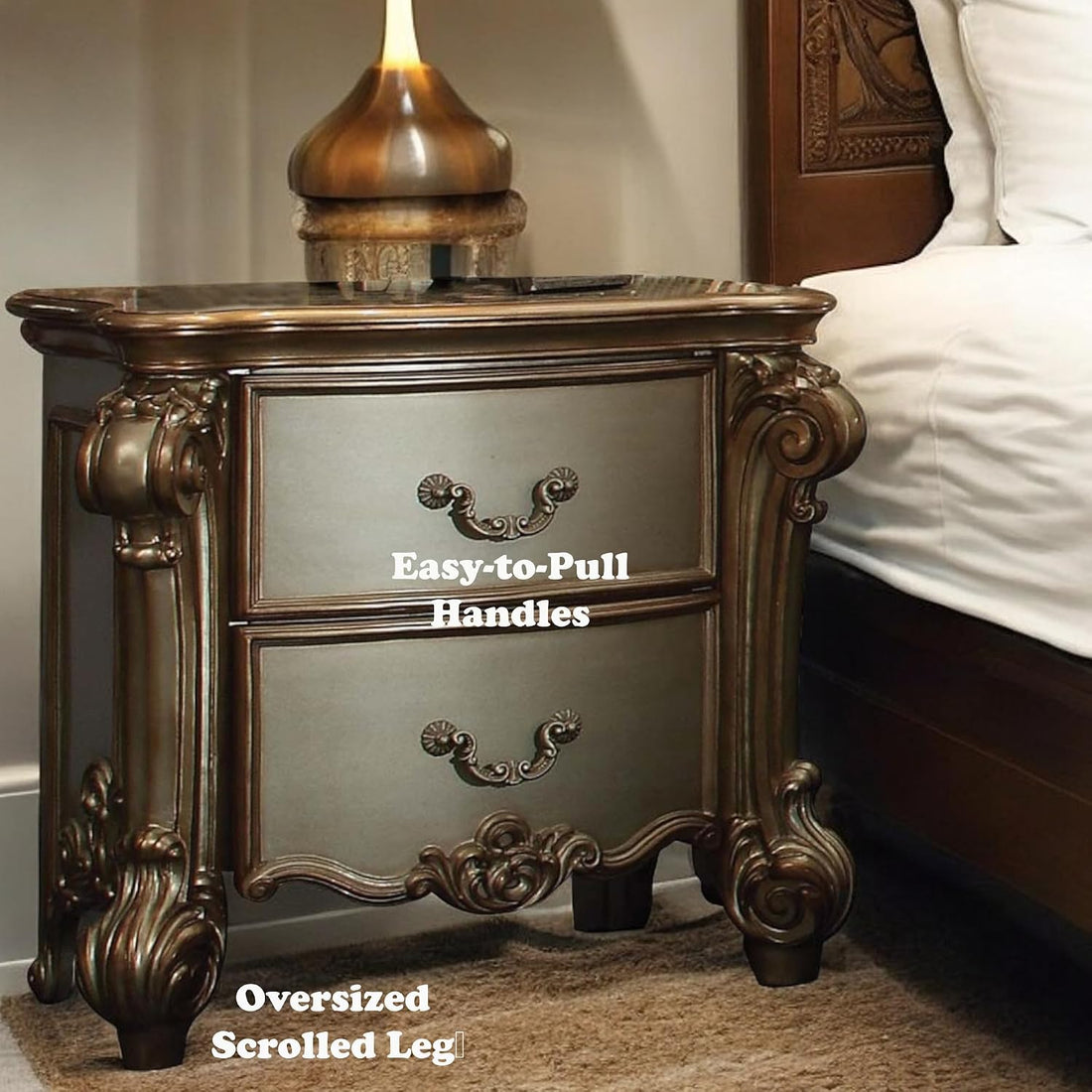 Royal Vanity Desk in Gold Patina & Bone – Luxury Dressing Table with Storage Drawers