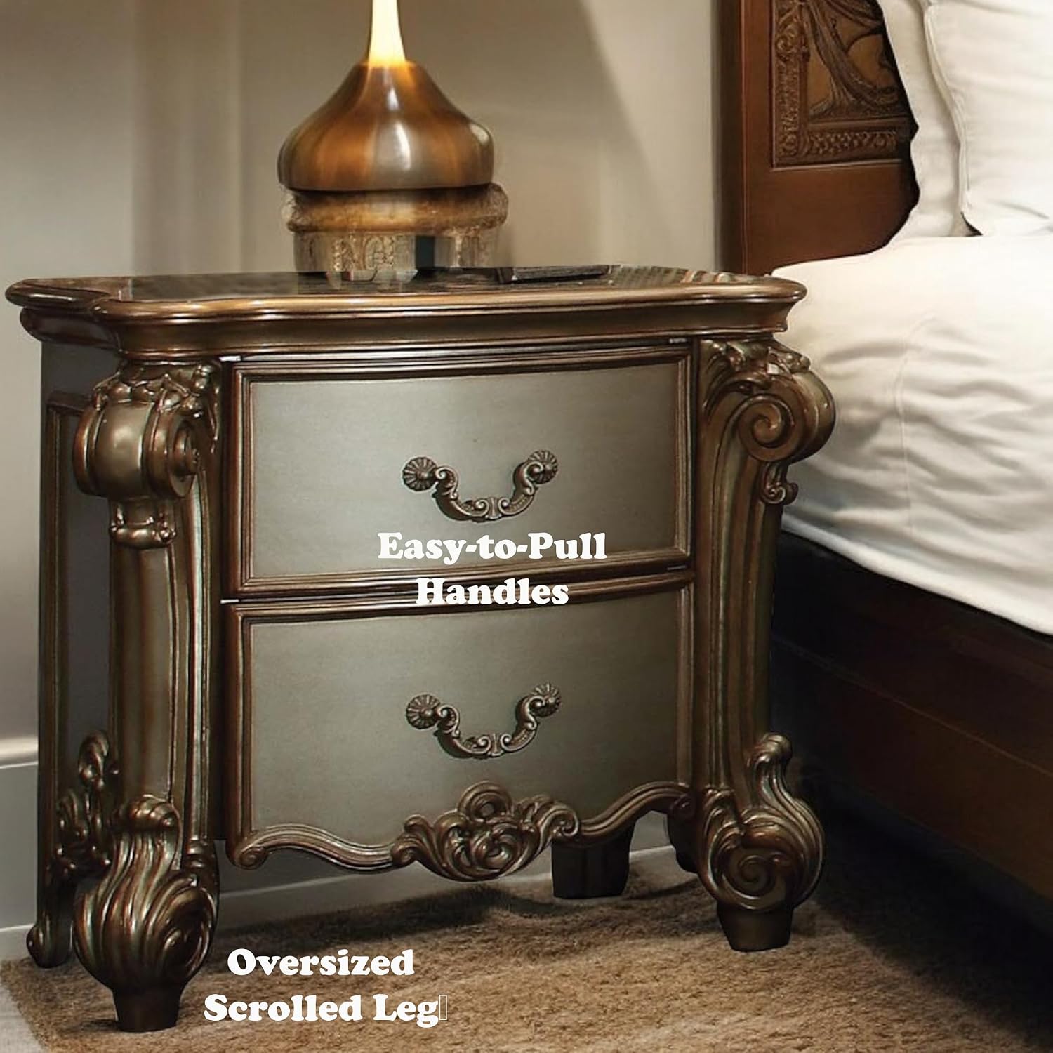 Royal Vanity Desk in Gold Patina & Bone – Luxury Dressing Table with Storage Drawers