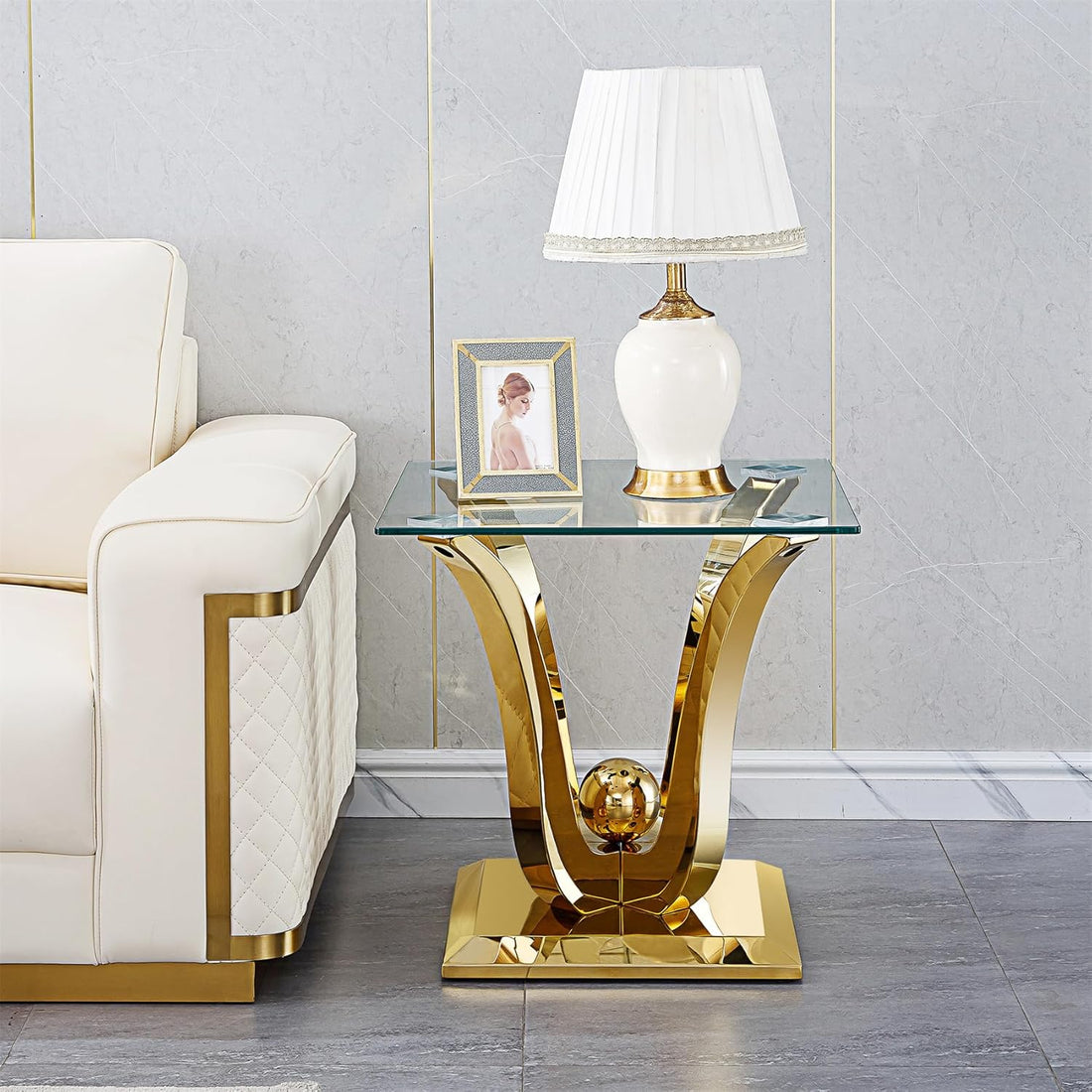 Modern Square  Gold Stainless Table Nightstand