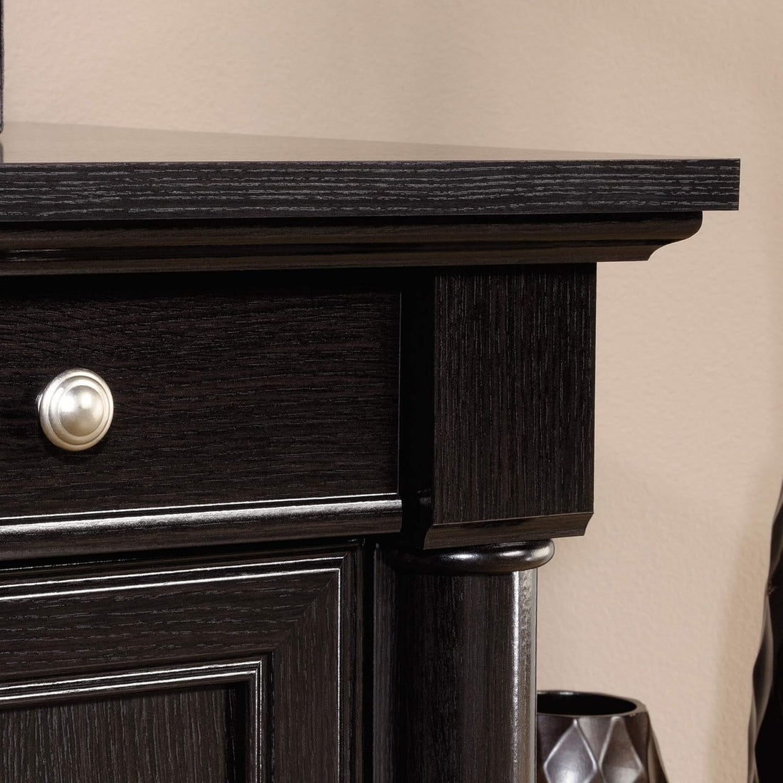 Modern luxe Office Desk with File Cabinet, Storage, Cable Management & Keyboard Tray (Wind Oak Finish)
