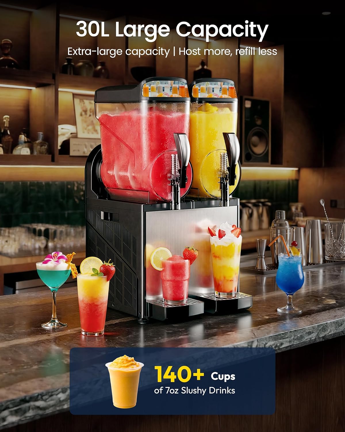 New 30L Double Tank Commercial Slushie Machine – Margarita Frozen Drink Maker Smart Controls & LED Display