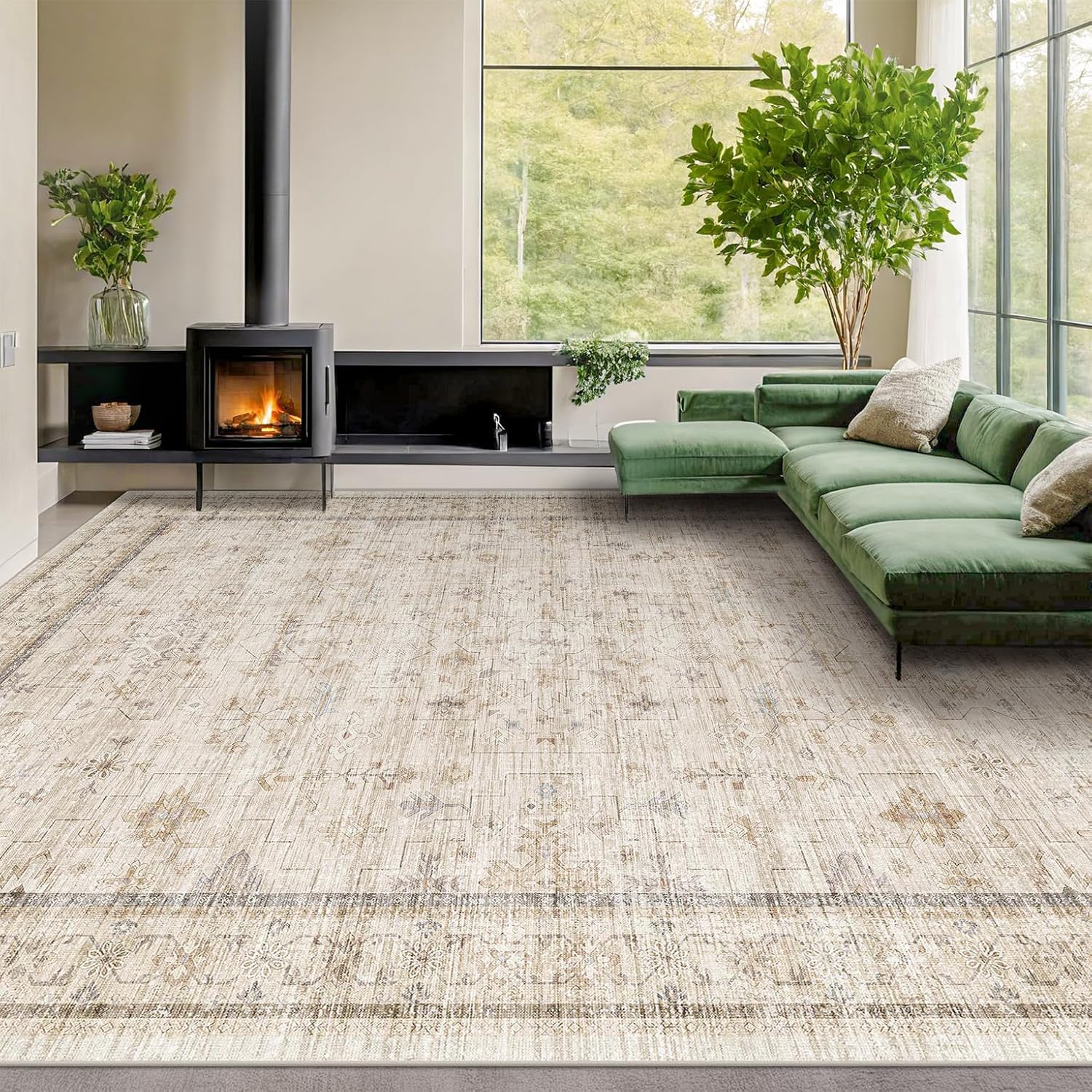 Modern Black Rug for Living Room - Washable Non-Slip & Stain Resistance