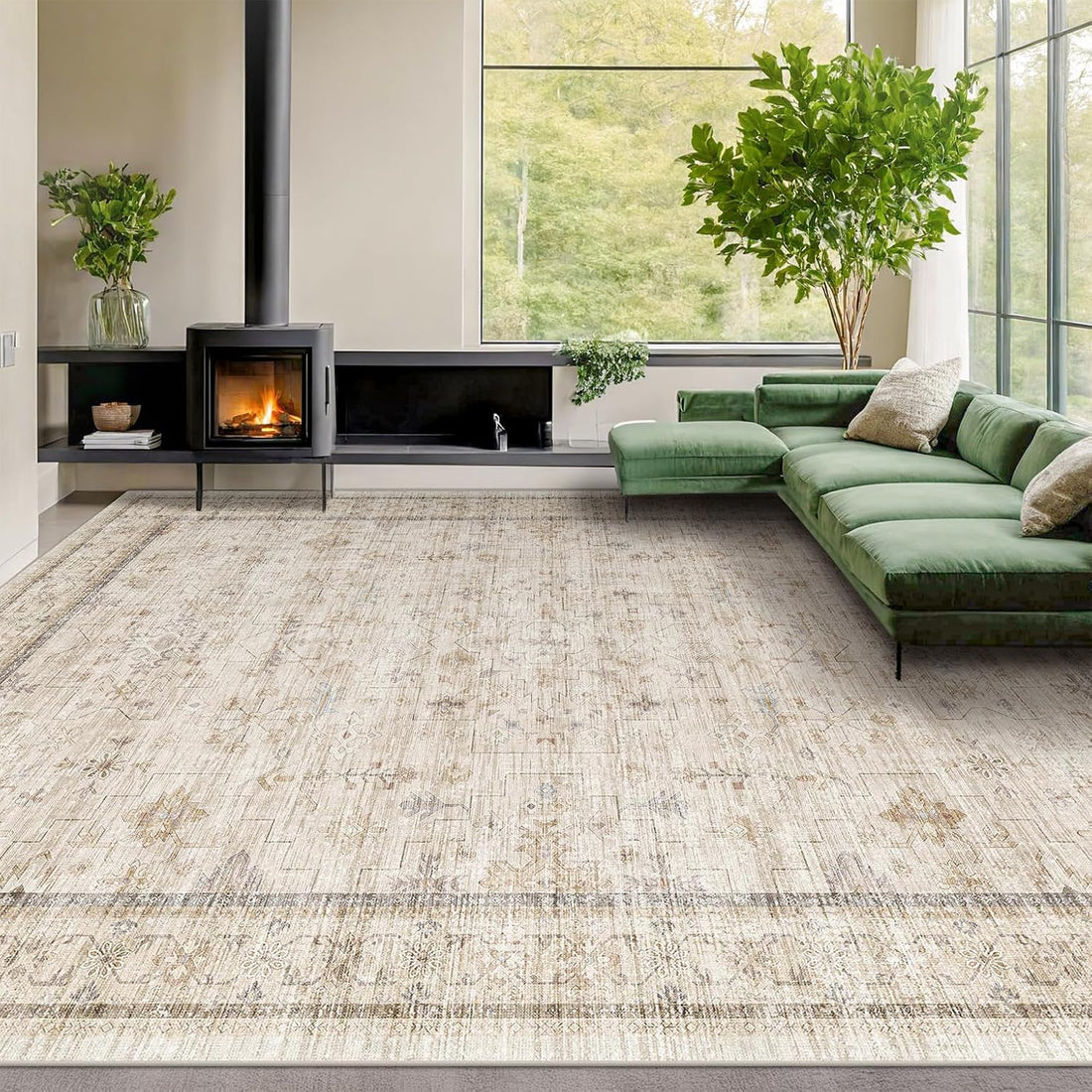 Modern Black Rug for Living Room - Washable Non-Slip & Stain Resistance