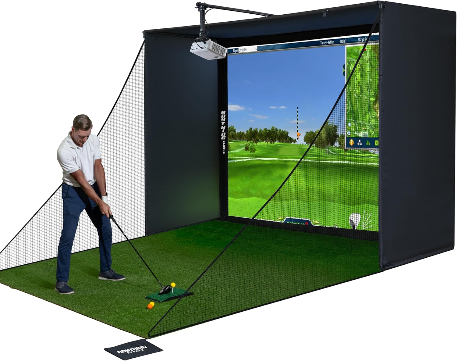 New Golf Simulator Set – 4K-Ready Impact Screen Projector Mount, Frame Poles | Easy Setup |