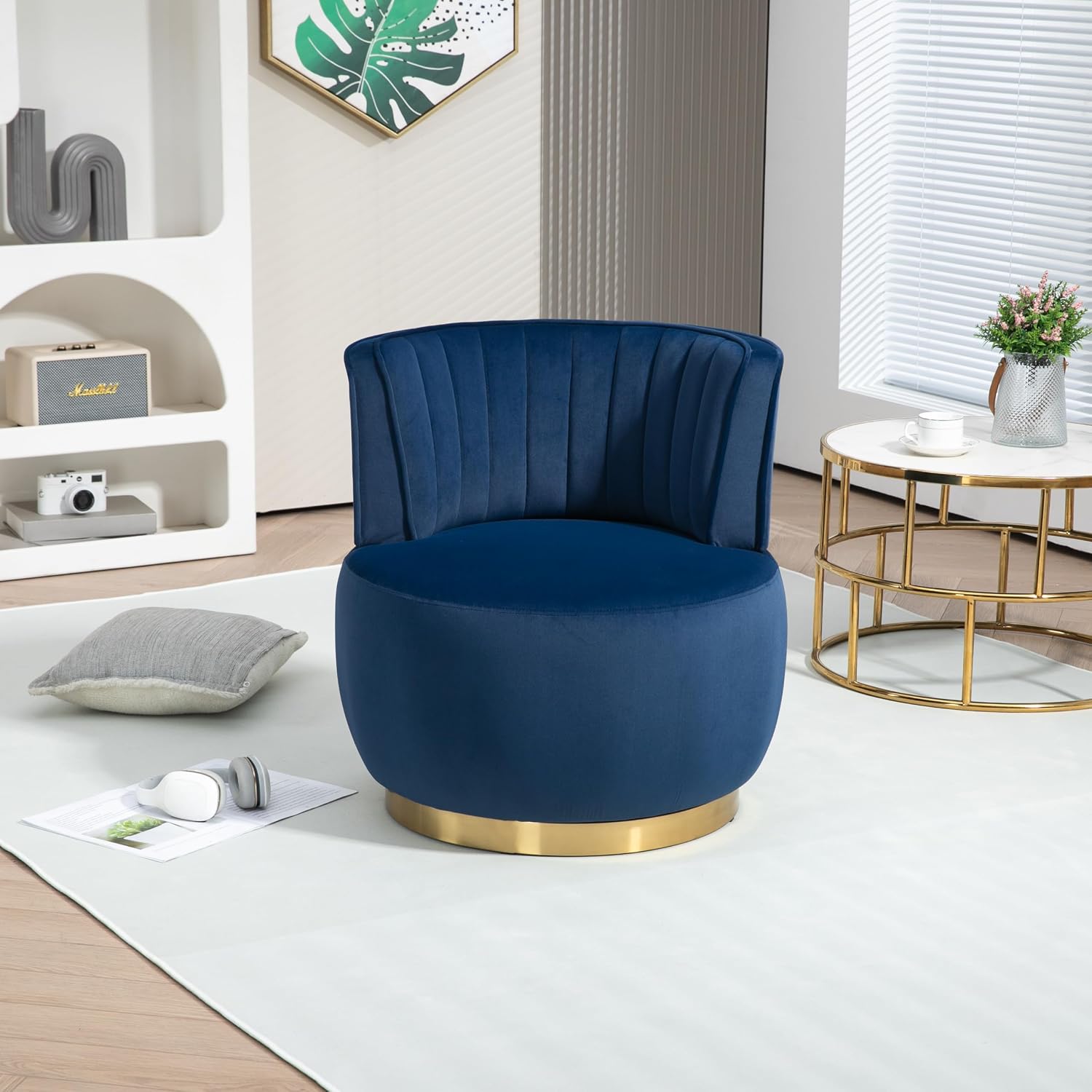Luxe Home Interior Round Accent Chairs with Metal Base - Set of 2