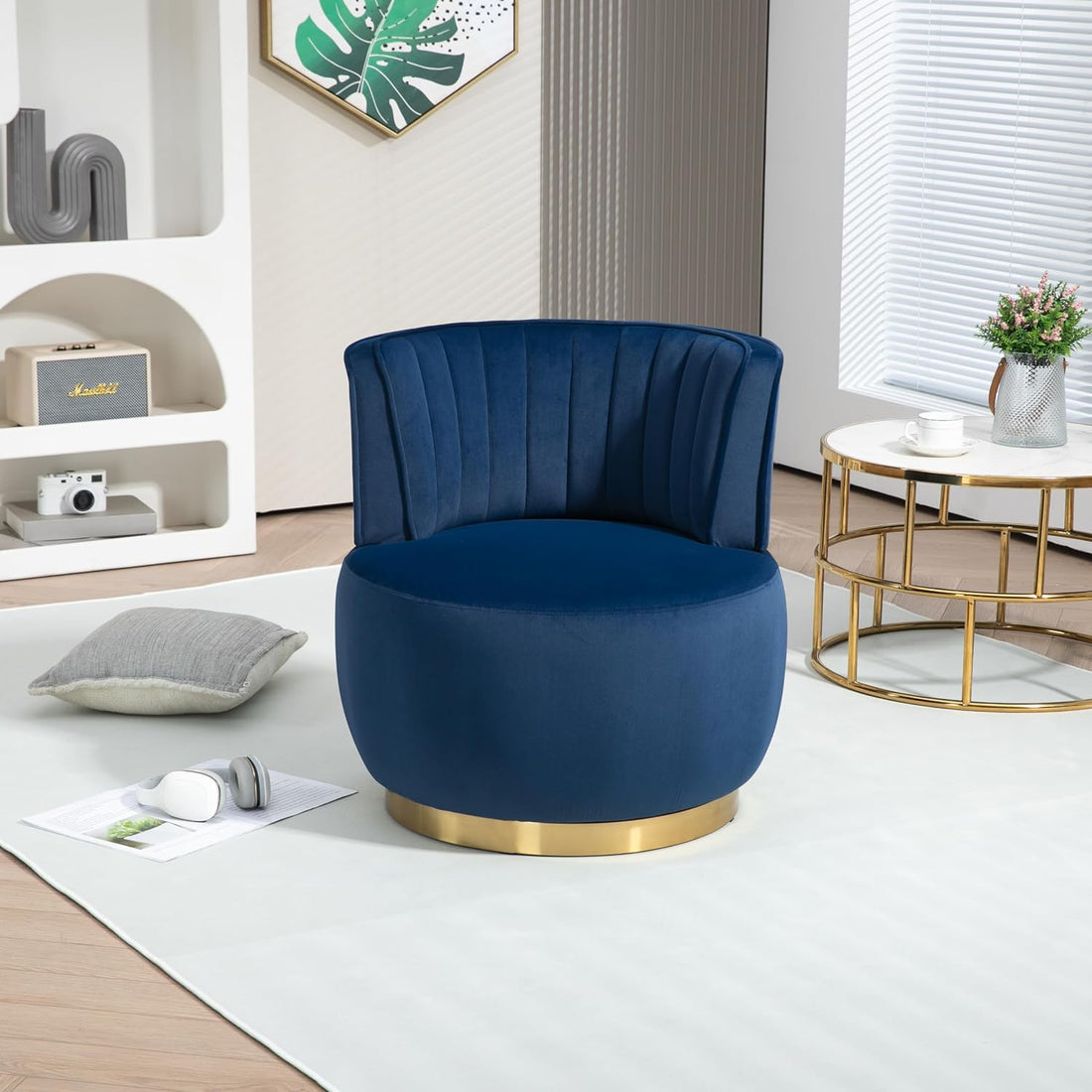 Luxe Home Interior Round Accent Chairs with Metal Base - Set of 2