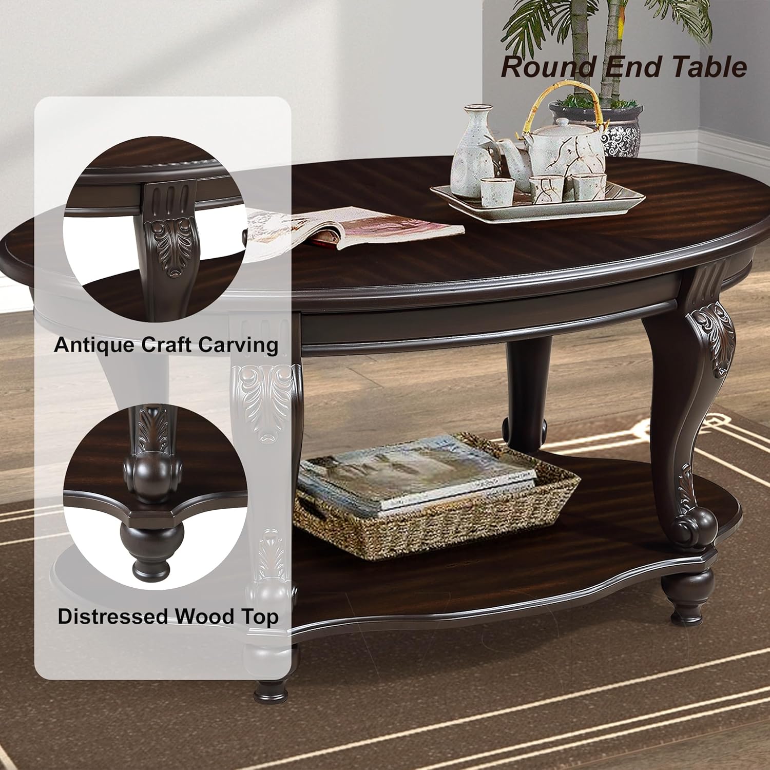 Modern Solid Wood Coffee Table Set with Open Storage, Coffee Table Home Interiors Furniture