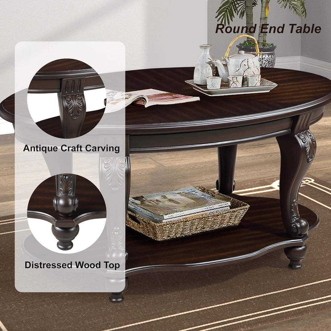 Modern Solid Wood Coffee Table Set with Open Storage, Coffee Table Home Interiors Furniture