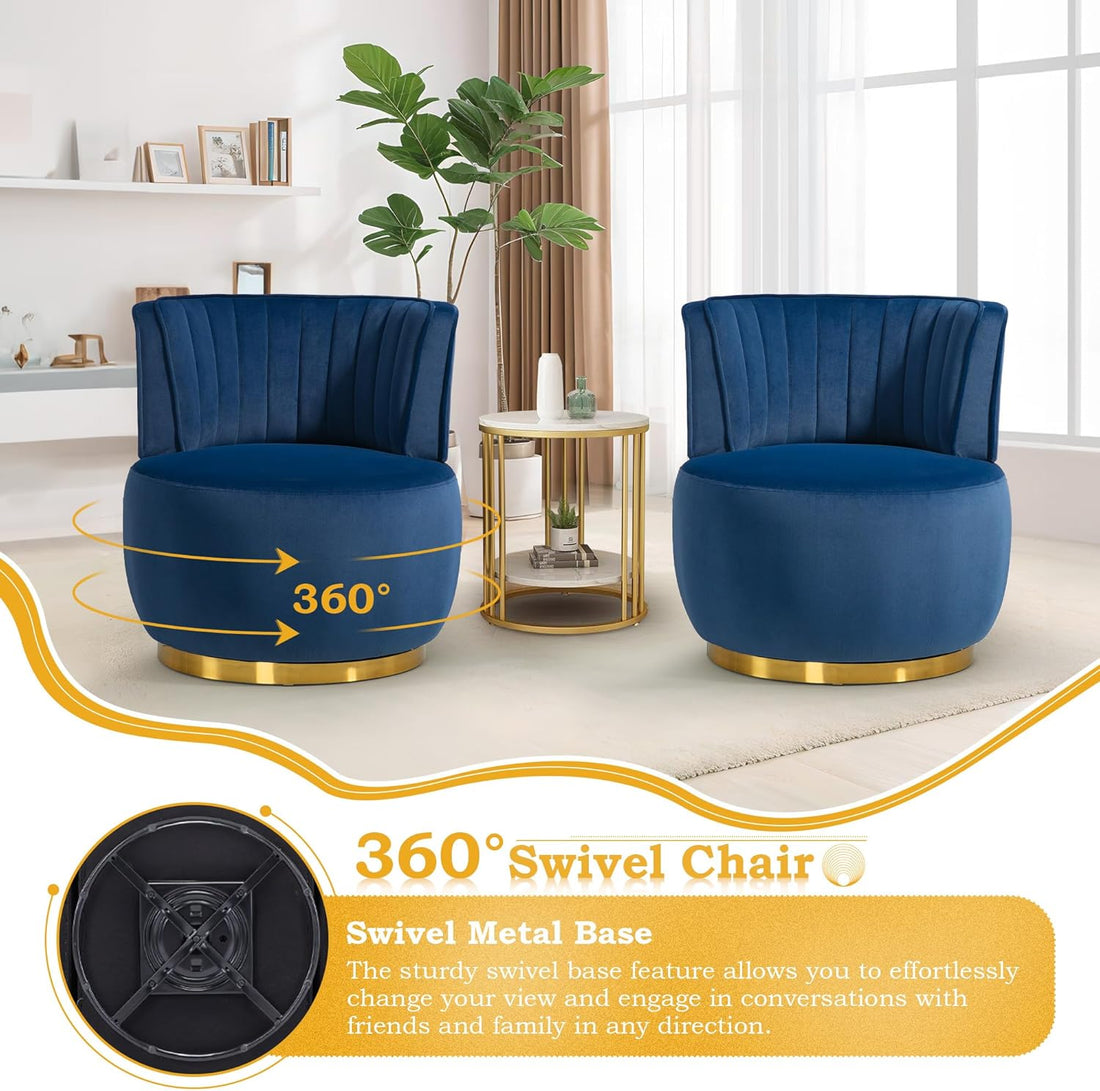 Luxe Home Interior Round Accent Chairs with Metal Base - Set of 2