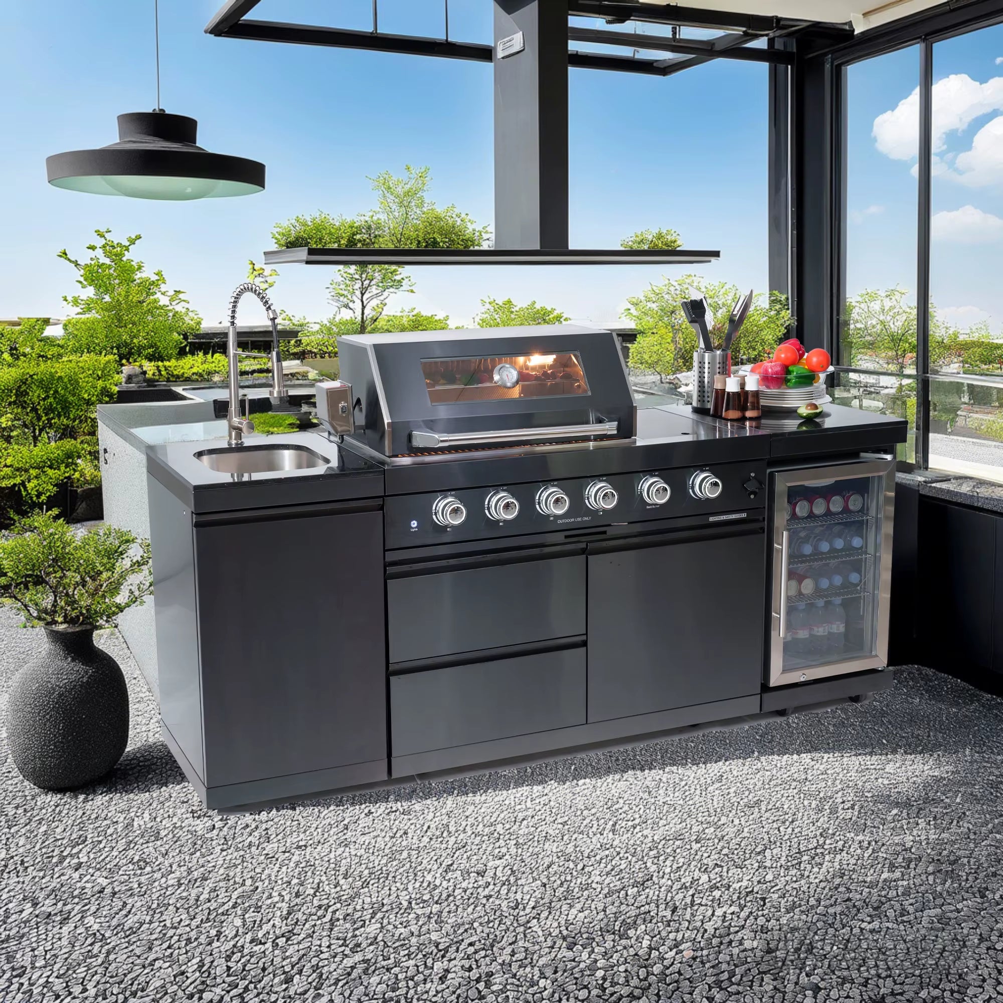 New Outdoor Stainless Kitchen with Bbq Grills Set