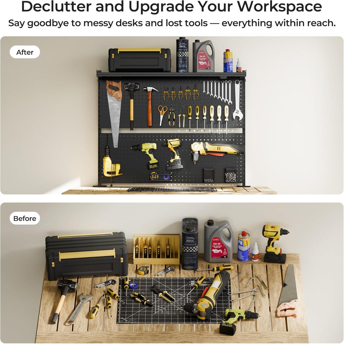 Luxe Pegboard with Dual Monitor Stand – Steel Desk Organizer & Privacy Panel for Gaming/Office Setup