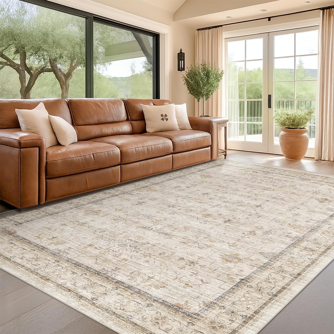 Modern Black Rug for Living Room - Washable Non-Slip & Stain Resistance