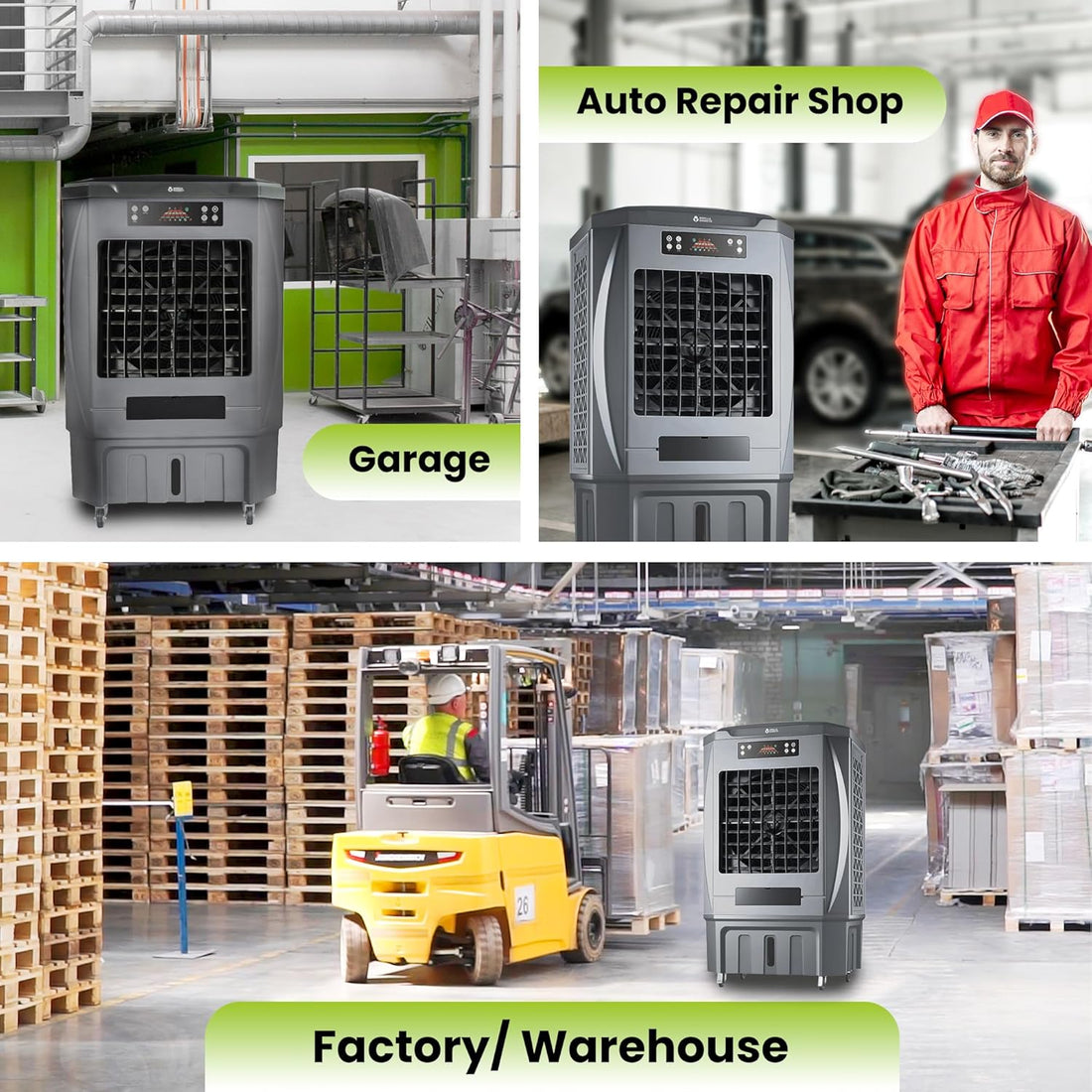 New Commercial Industrial Swamp Cooler with Remote, Swing Function & 12-Gallon Water Tank
