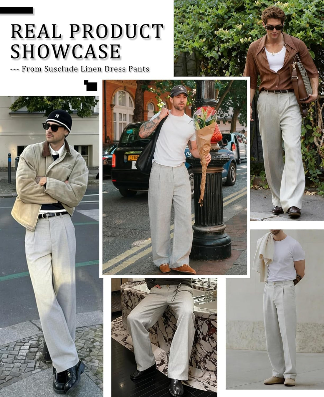 Mens Linen Casual Dress Pants Work Office Trousers