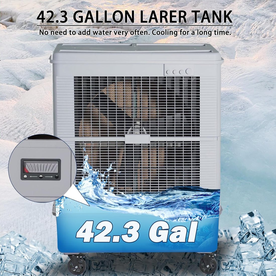 Modern Industrial Swamp Cooler – Evaporative Air Cooler with 43.6 Gallon Tank, 7-Speed Oscillating Fan