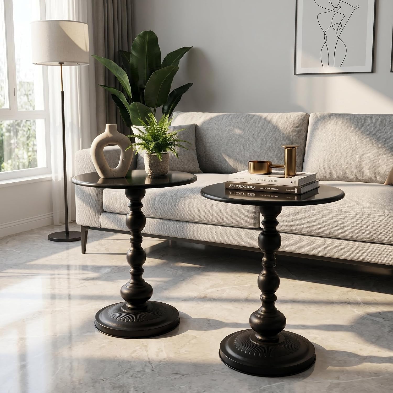 New Adjustable Martini Drink Tables with Natural Marble Pedestal Base