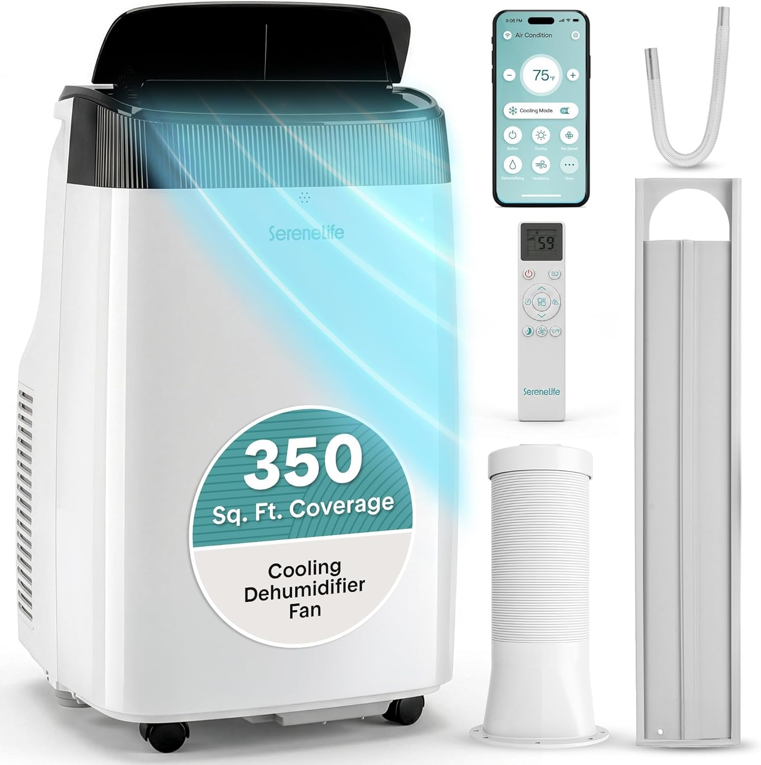 Small Air Conditioner Portable 10,000 BTU with Built-In Dehumidifier - Portable AC Unit for Rooms up to 450 Sq Ft - Remote Control, Window Mount Exhaust Kit