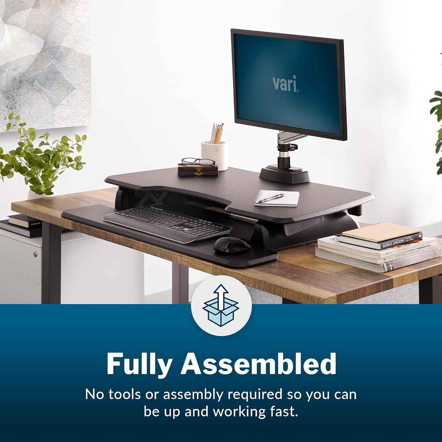 - desk Essential 36 - Two-Tier Standing Desk Converter for Monitor & Accessories - Height Adjustable Sit Stand Desk - Fully Assembled Monitor Riser for Home Office - 36" Wide, Black