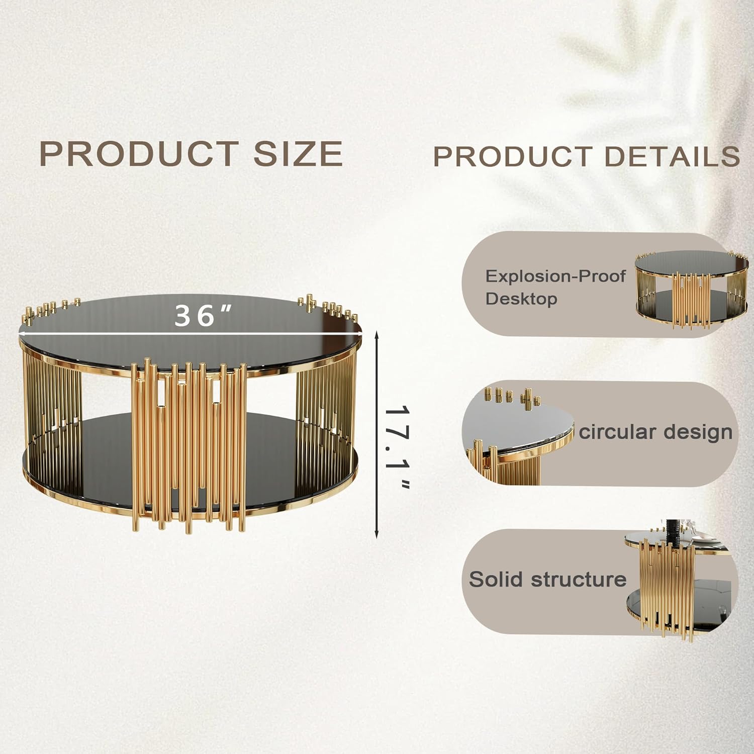 Lux Gold Stainless Steel Double-Layer Black living room Coffee Table