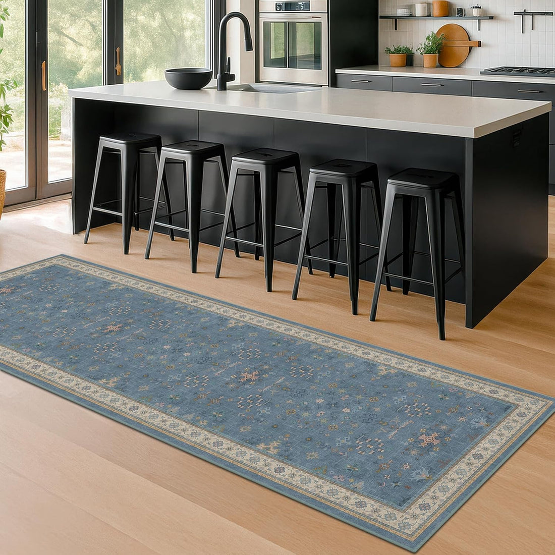 Modern Black Rug for Living Room - Washable Non-Slip & Stain Resistance