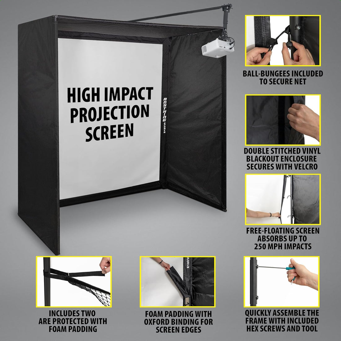 New Golf Simulator Set – 4K-Ready Impact Screen Projector Mount, Frame Poles | Easy Setup |