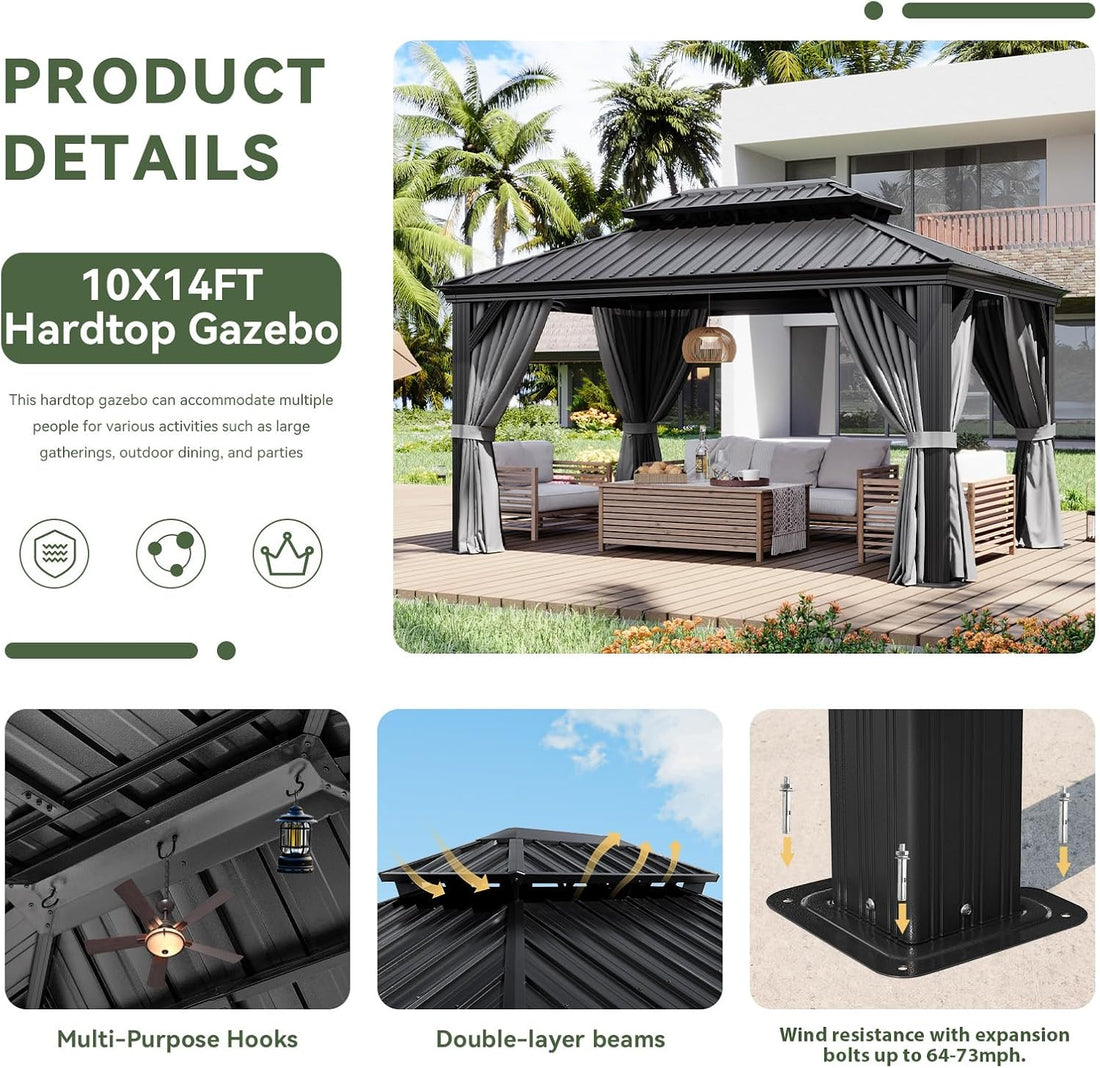 Elite Aluminum Outdoor Gazebo with Galvanized Steel Double Roof