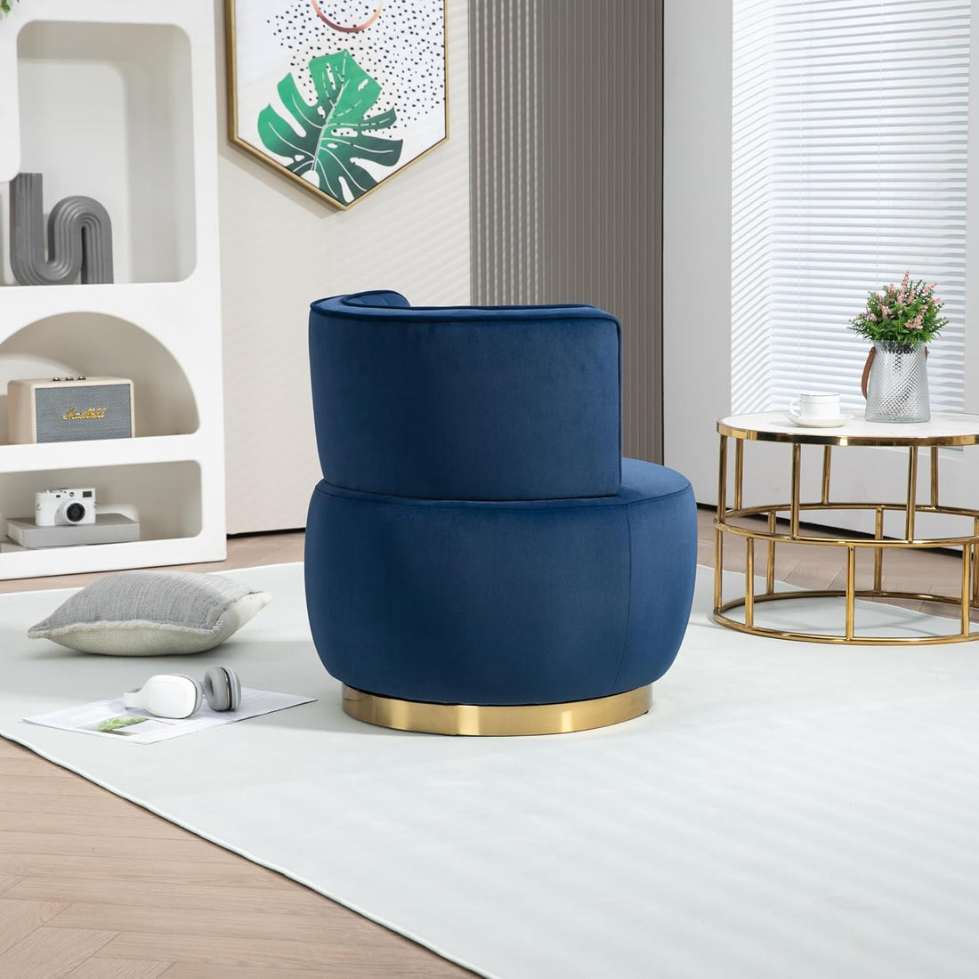 Luxe Home Interior Round Accent Chairs with Metal Base - Set of 2