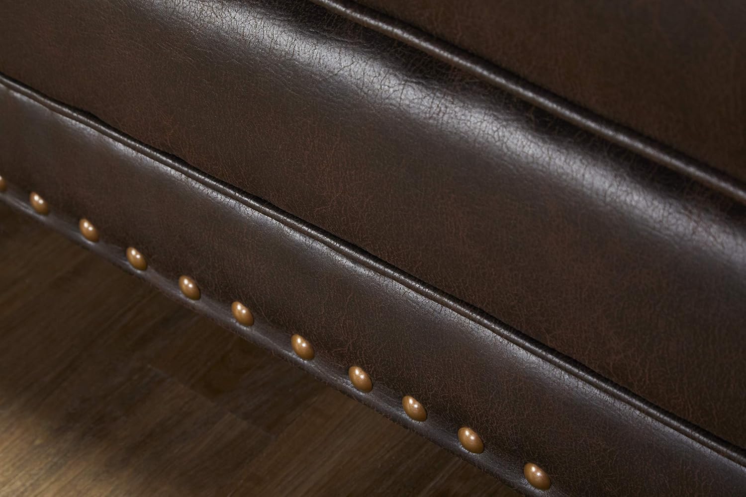 New Faux Leather Sofa with Antique Bronze – Classic Upholstered Living Room Couch