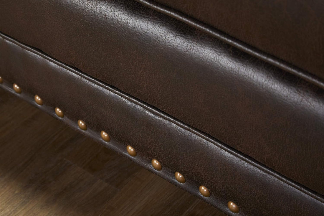 New Faux Leather Sofa with Antique Bronze – Classic Upholstered Living Room Couch