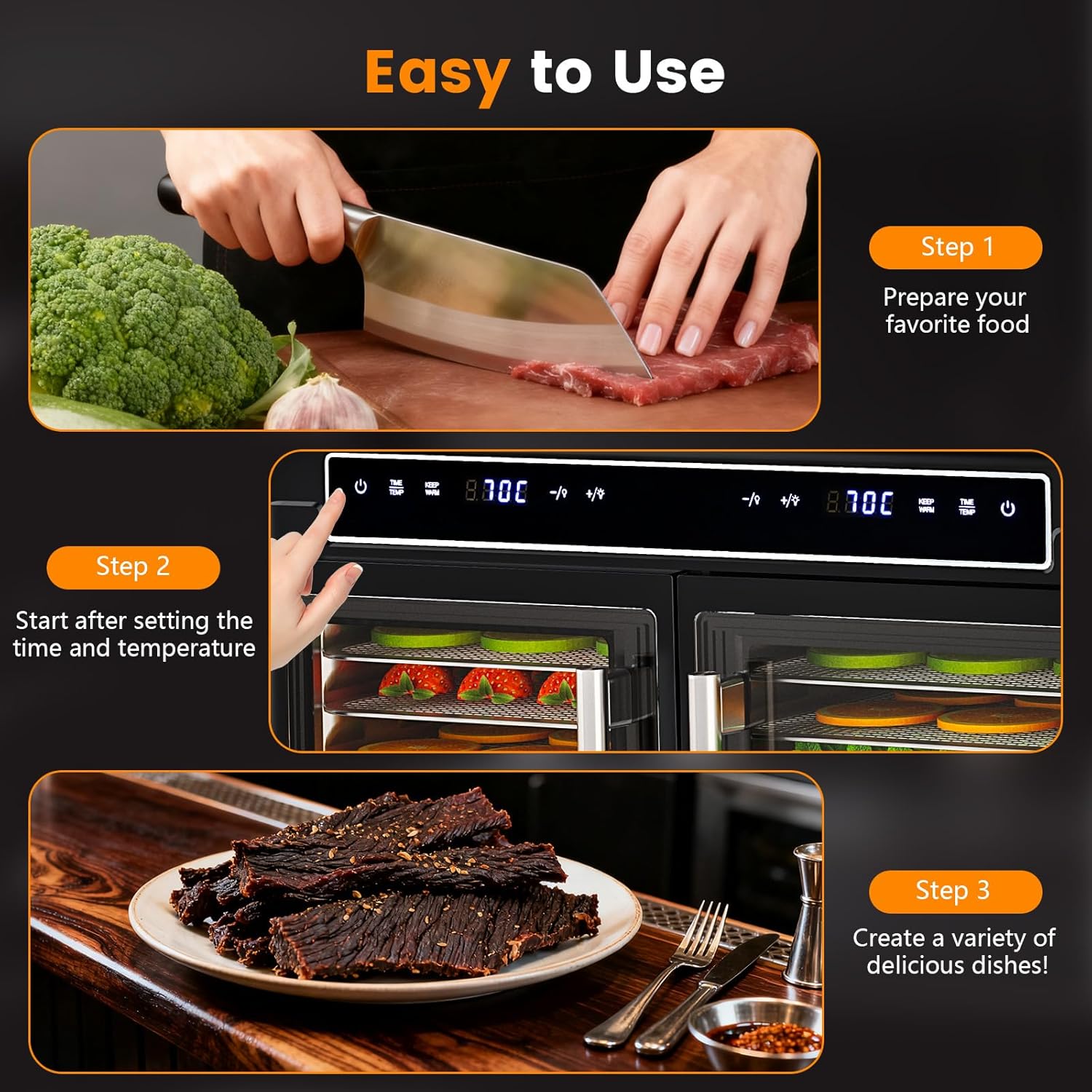 Modern Food Dehydrator with Dual Chamber Design – 16 Stainless Steel Tray Meat Dehydrator