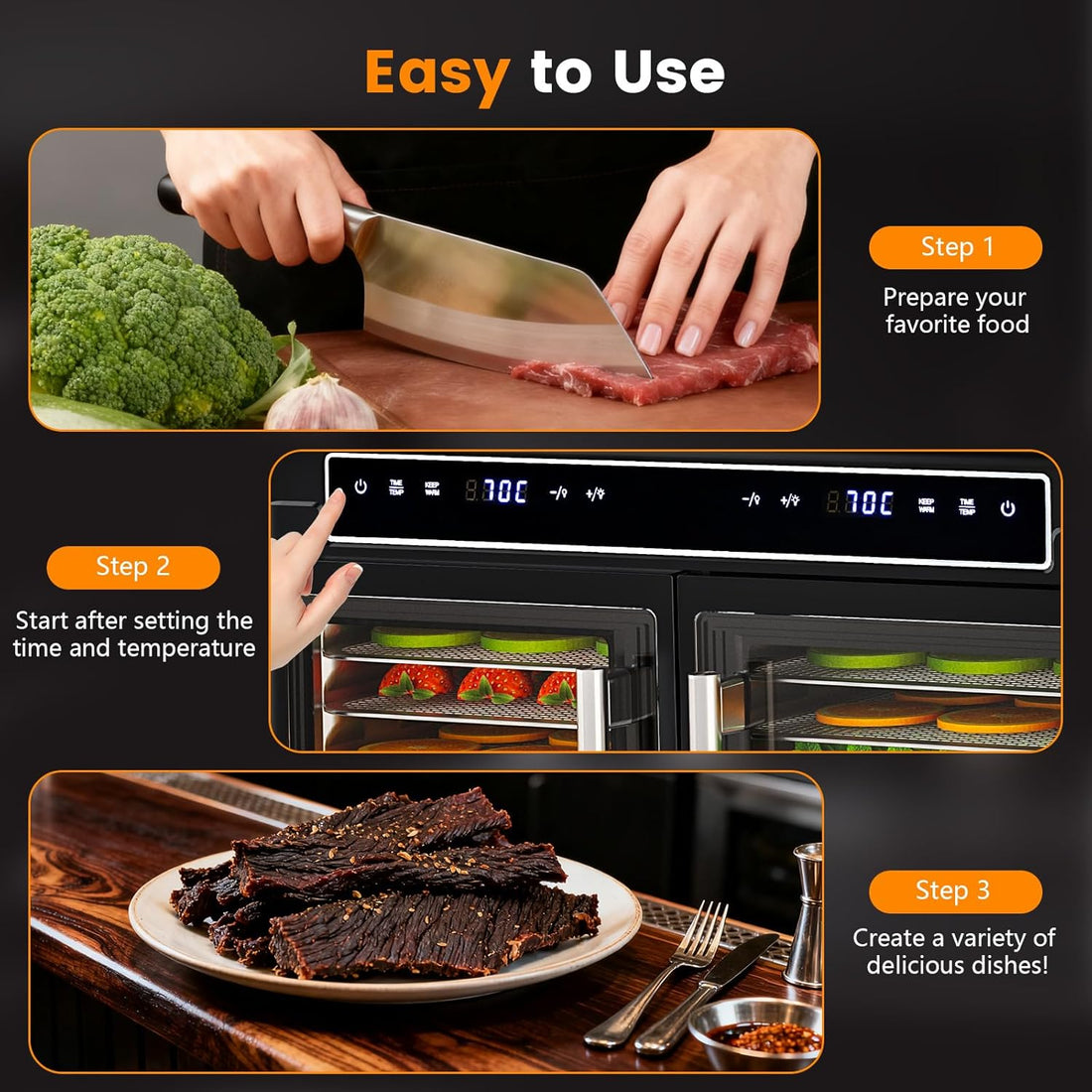Modern Food Dehydrator with Dual Chamber Design – 16 Stainless Steel Tray Meat Dehydrator