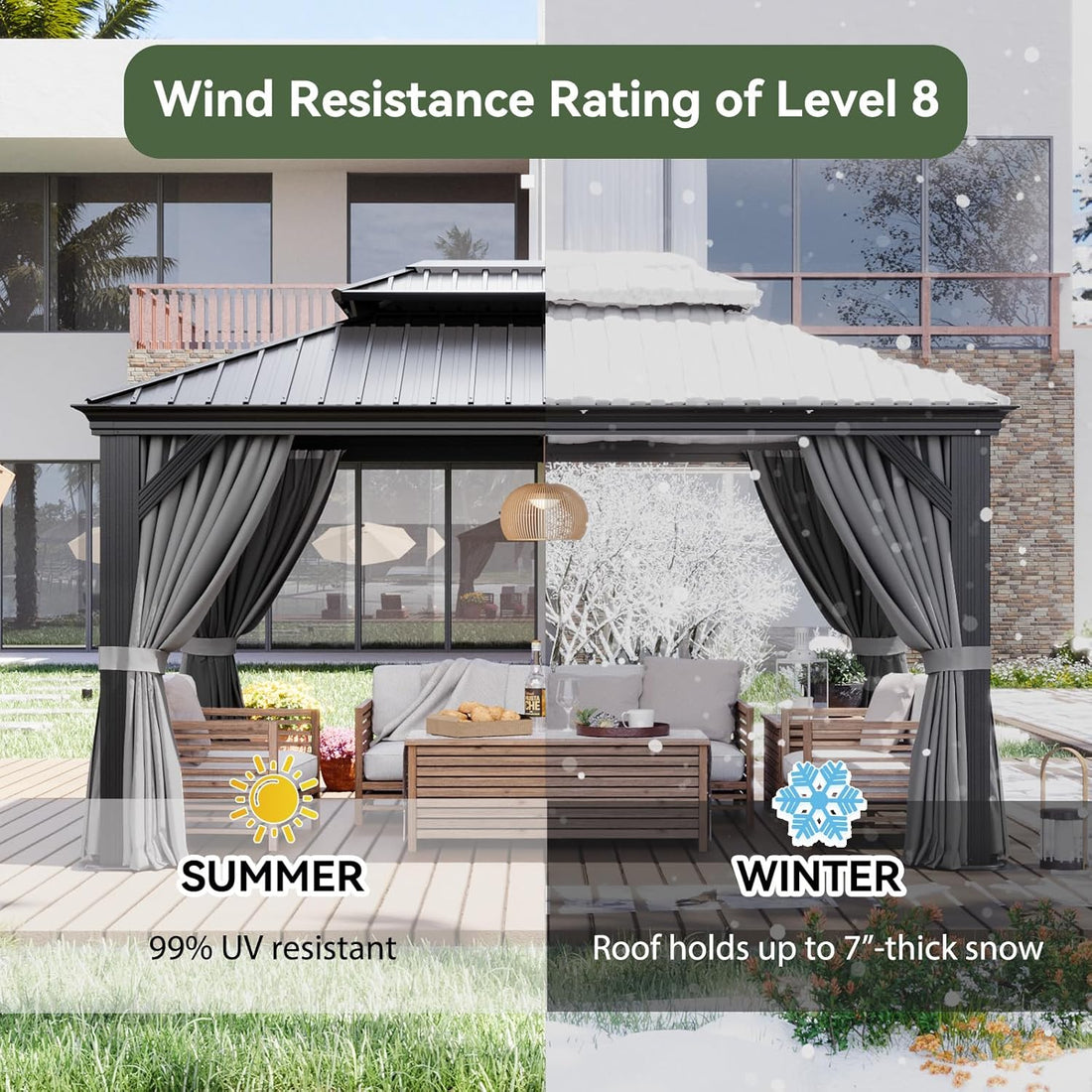 Elite Aluminum Outdoor Gazebo with Galvanized Steel Double Roof