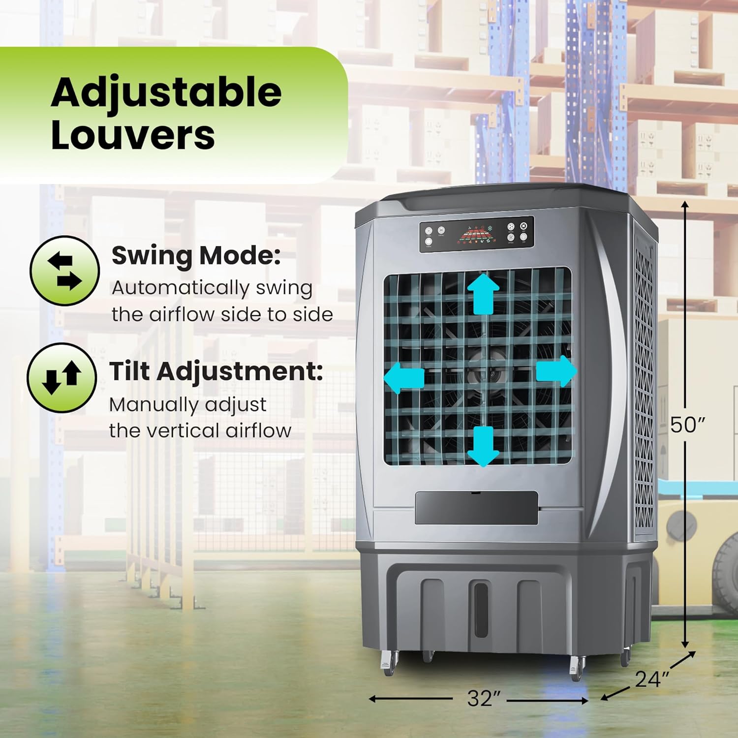 New Commercial Industrial Swamp Cooler with Remote, Swing Function & 12-Gallon Water Tank