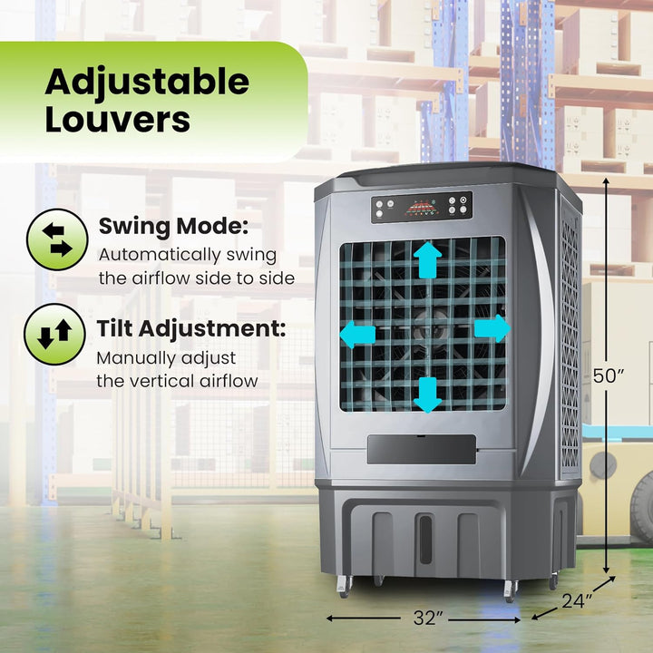 New Commercial Industrial Swamp Cooler with Remote, Swing Function & 12-Gallon Water Tank