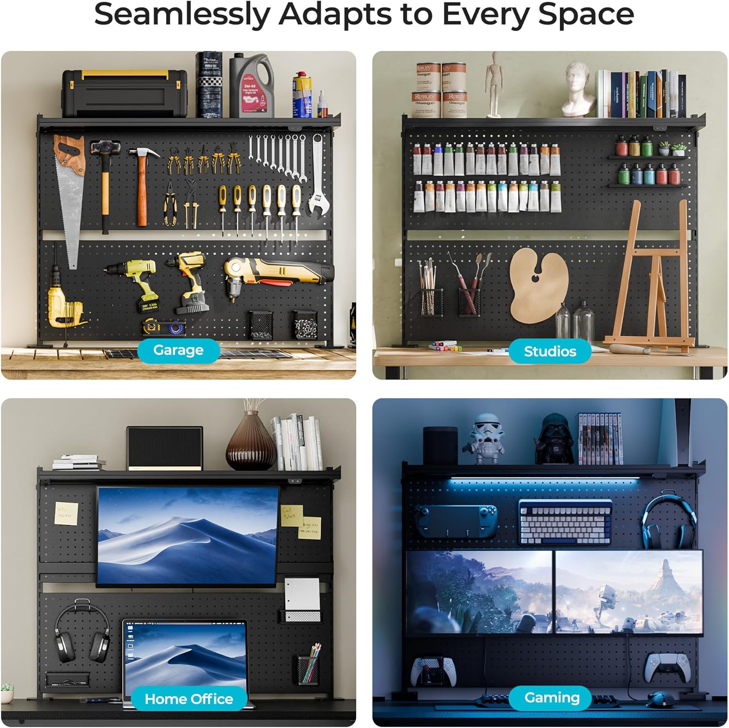 Luxe Pegboard with Dual Monitor Stand – Steel Desk Organizer & Privacy Panel for Gaming/Office Setup