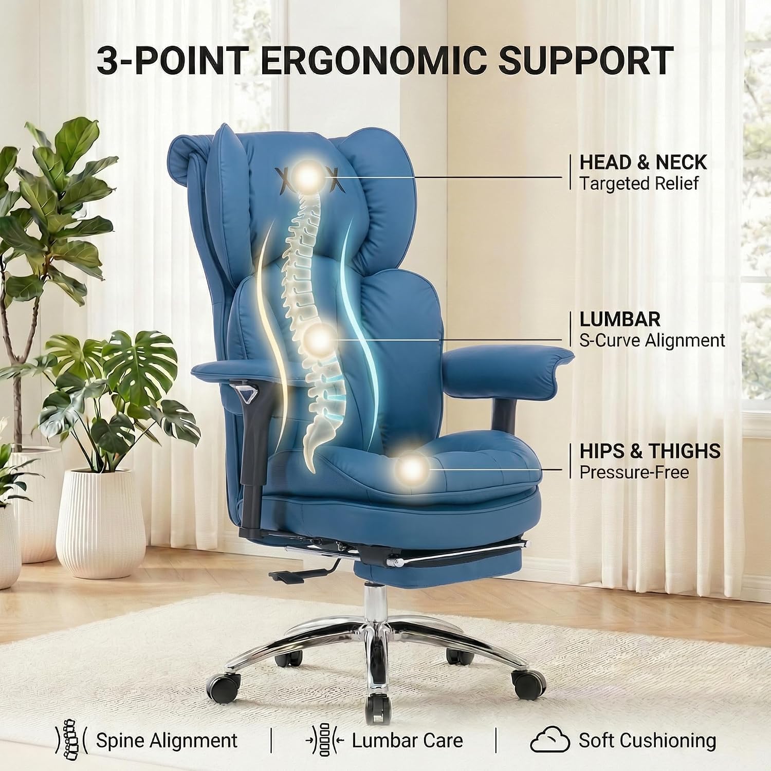 New Heavy-Duty Executive Office Chair with Footrest, High-Back Leather Desk Gaming Chair