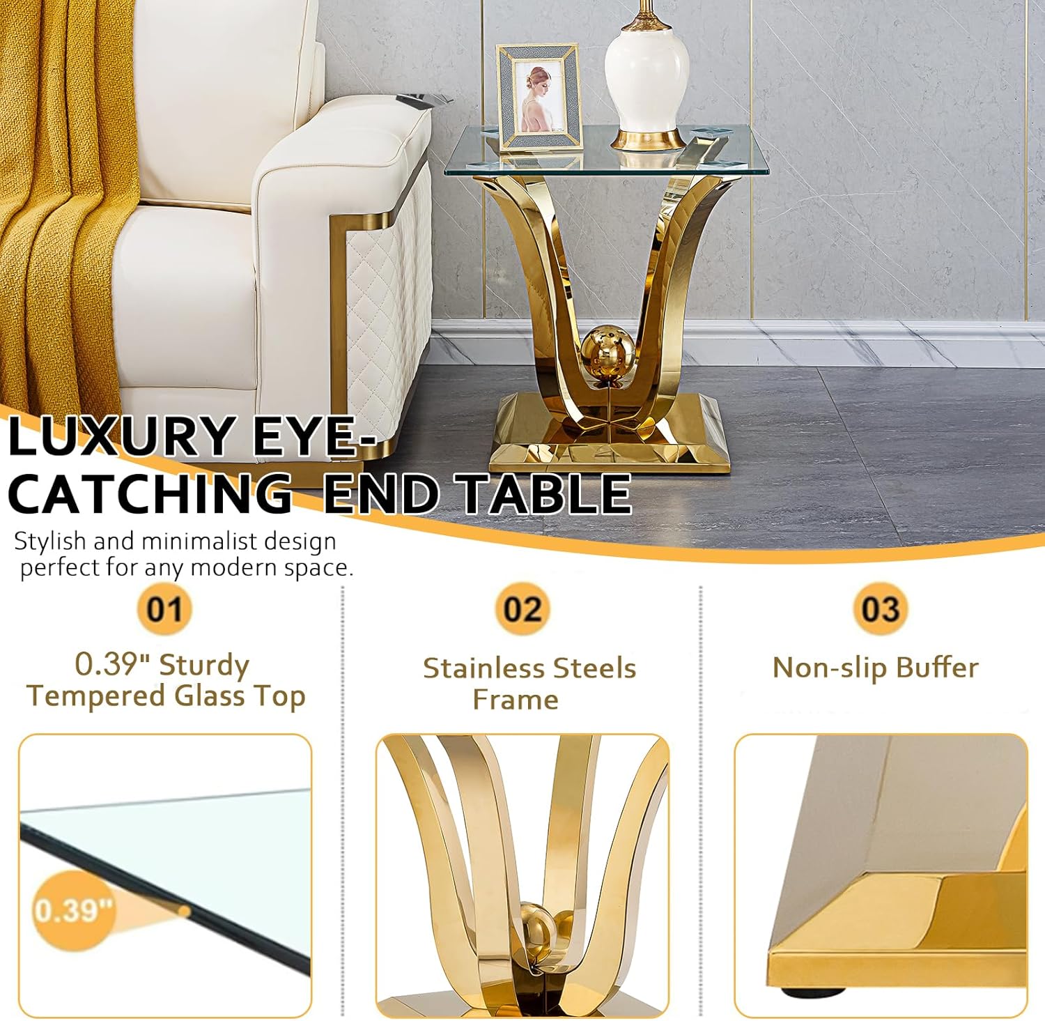 Modern Square  Gold Stainless Table Nightstand