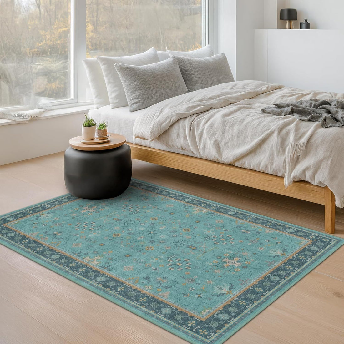 Modern Black Rug for Living Room - Washable Non-Slip & Stain Resistance